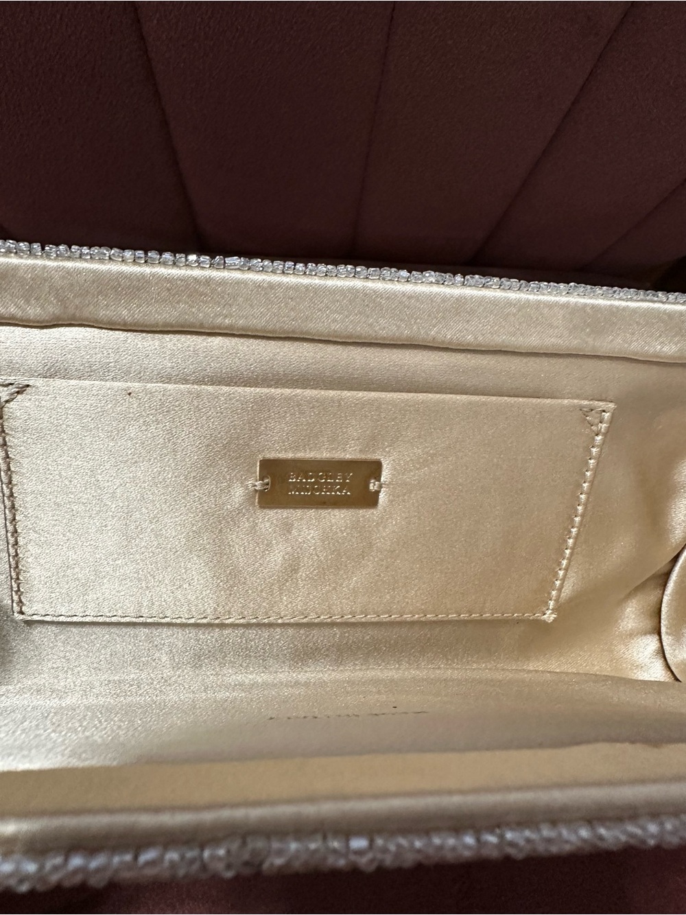 Badgley Mischka Champagne Velvet Beaded Evening Clutch | Made in Italy - Picture 4 of 8